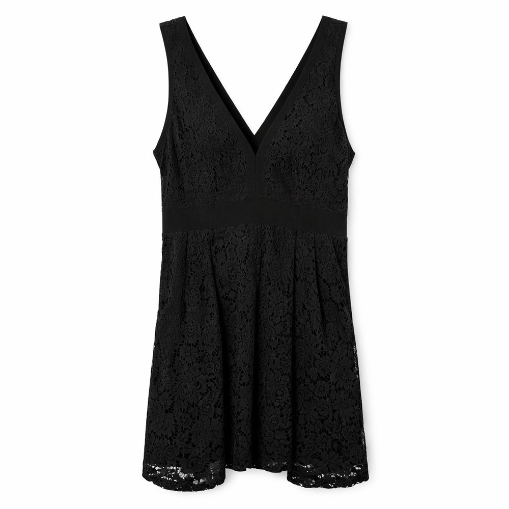 Free People Black Lace Mini Dress Open Back Boho Fit Flare Size Small